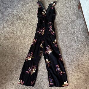 a new day Black Floral V-Neck Wide Leg Jumpsuit with Multicolor Blooms